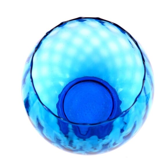 Empoli Blue Optic Glass Footed Bowl Vase - Mid-Century Italian Glassware - Picture 3 of 5